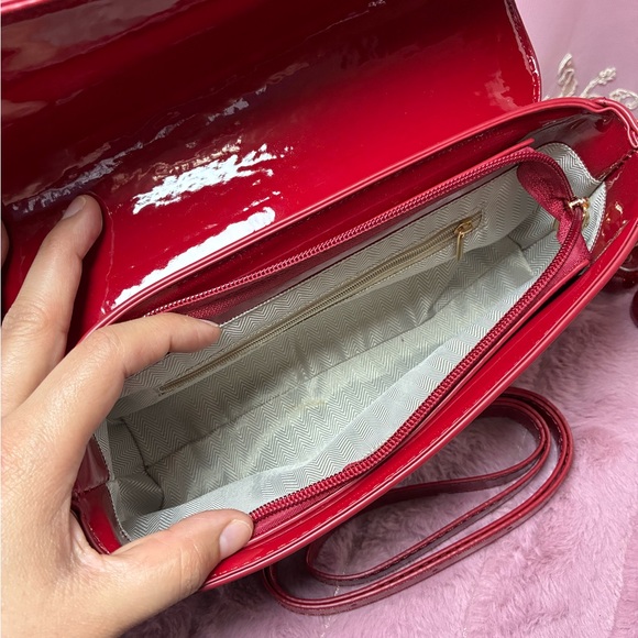 Glossy Cherry-Accent Shoulder Bag in Deep Red - Picture 7 of 7